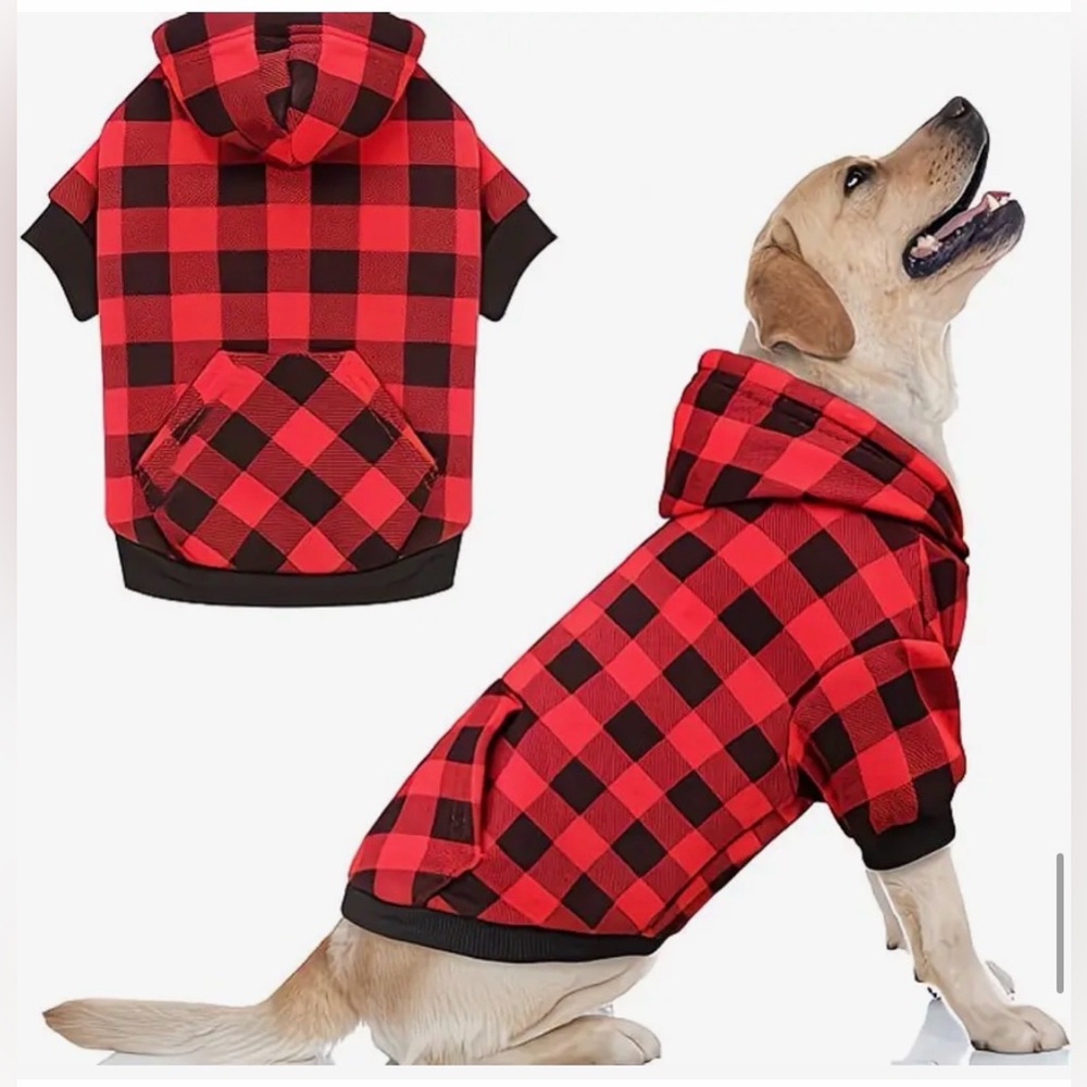 🥳 2 for $15 🥳 Red and Black Buffalo Plaid Dog or Cat Pet Hoodie Sweatshirt